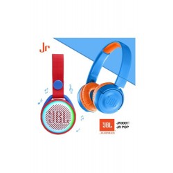 JBL | JR300BT Mavi Bluetooth Kulak Üstü Çocuk Kulaklığı ve JR Pop Kırmızı Hoparlör Seti