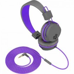 JLAB NEONHP-GRYPRPL-BOX NEON ON EAR W/MIC-GY/P NEON COLORS ECO LEATHER NO TANGLE NYLON CABLE