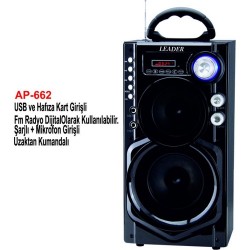 Leader | Leader AP-662 BT/Usb/Sd/Fm/Mikrofon Girişli Uzaktan Kumandalı Şarjlı, Bluetooth Taşınabilir Ses Sistemi