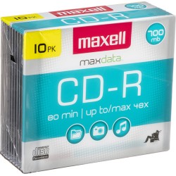 MAXELL | Maxell CD-R 700MB, 48x Recordable Disc with Slim Jewel Case (Pack of 10)