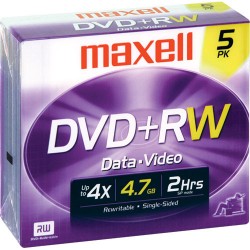 MAXELL | Maxell DVD+RW 4.7GB, 4x, Rewritable Recordable Disc in Jewel Case (Pack of 5)