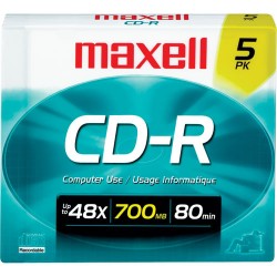 MAXELL | Maxell CD-R 700MB, 48x Recordable Disc with Slim Jewel Case (Pack of 5)