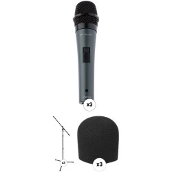 Polsen HDM-16-S Handheld Dynamic Mics with Stands and Windscreens Kit (Set of 3)