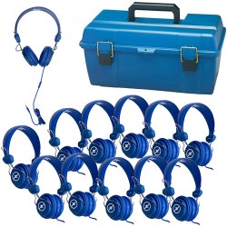 Over-ear hoofdtelefoons | HamiltonBuhl Lab Pack of Favoritz Student Headphones with In-Line Microphones (Set of 12, Blue)