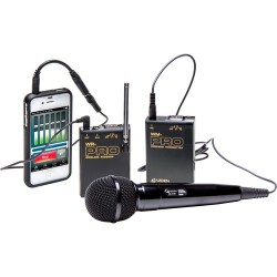 Azden | Azden WMS-PRO+i VHF Camera-Mount Wireless Omni Lavalier Microphone System with Handheld Mic for Smartphones (169 & 170 MHz)