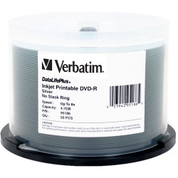 Verbatim | Verbatim DVD-R 4.7GB 8X DataLifePlus Silver Inkjet Printable, 50 Pack Spindle