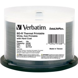 Verbatim | Verbatim 97338 BD-R 25GB 16x DataLifePlus White Thermal, Hub Printable Spindle (50 Pack Spindle)