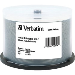 Verbatim | Verbatim CD-R 700MB 52x Write Once DataLifePlus Slver Inkjet Printable, Hub Printable Recordable Compact Disc (Spindle Pack of 50)