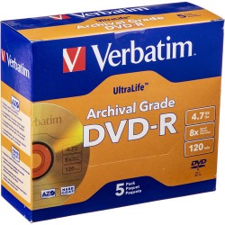 Verbatim | Verbatim DVD-R UltraLife Gold Archival Grade 4.7GB Recordable Disc (Pack of 5)