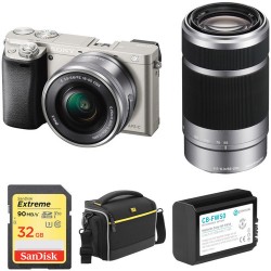 Sony Alpha a6000 Mirrorless Digital Camera with 16-50mm and 55-210mm Lenses and Free Accessory Kit (Silver)