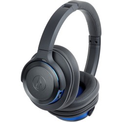 Audio-Technica Consumer ATH-WS660BT Solid Bass Wireless Over-Ear Headphones (Gunmetal/Blue)